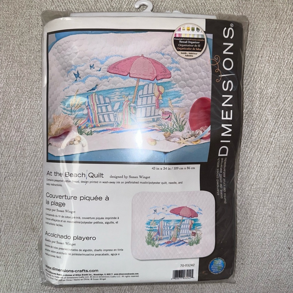 NOS 2010 Dimensions Stamped Cross Stitch At The Beach Quilt Susan Winget 43 x 34